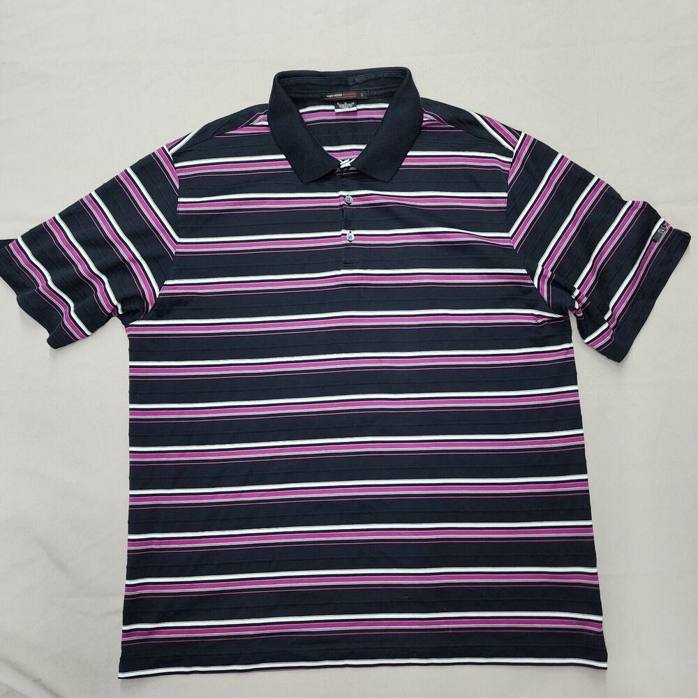 Tiger Woods Collection Men's Golf Polo Shirt Black & Purple Stripes Size XL